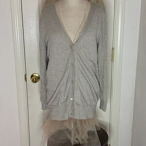 J Crew Gray w/Blush Pink Tulle Hem Lining Merino Wool Cardigan Sweater Women’s M